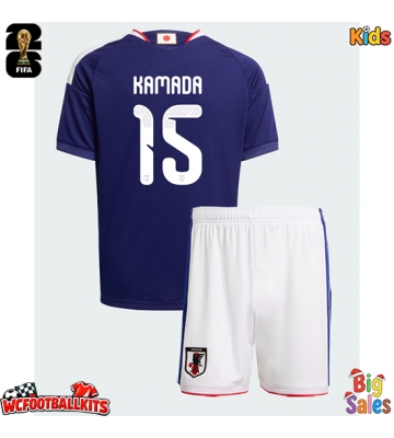 Japan Daichi Kamada #15 Replica Home Stadium Kit for Kids World Cup 2026 Short Sleeve (+ pants)